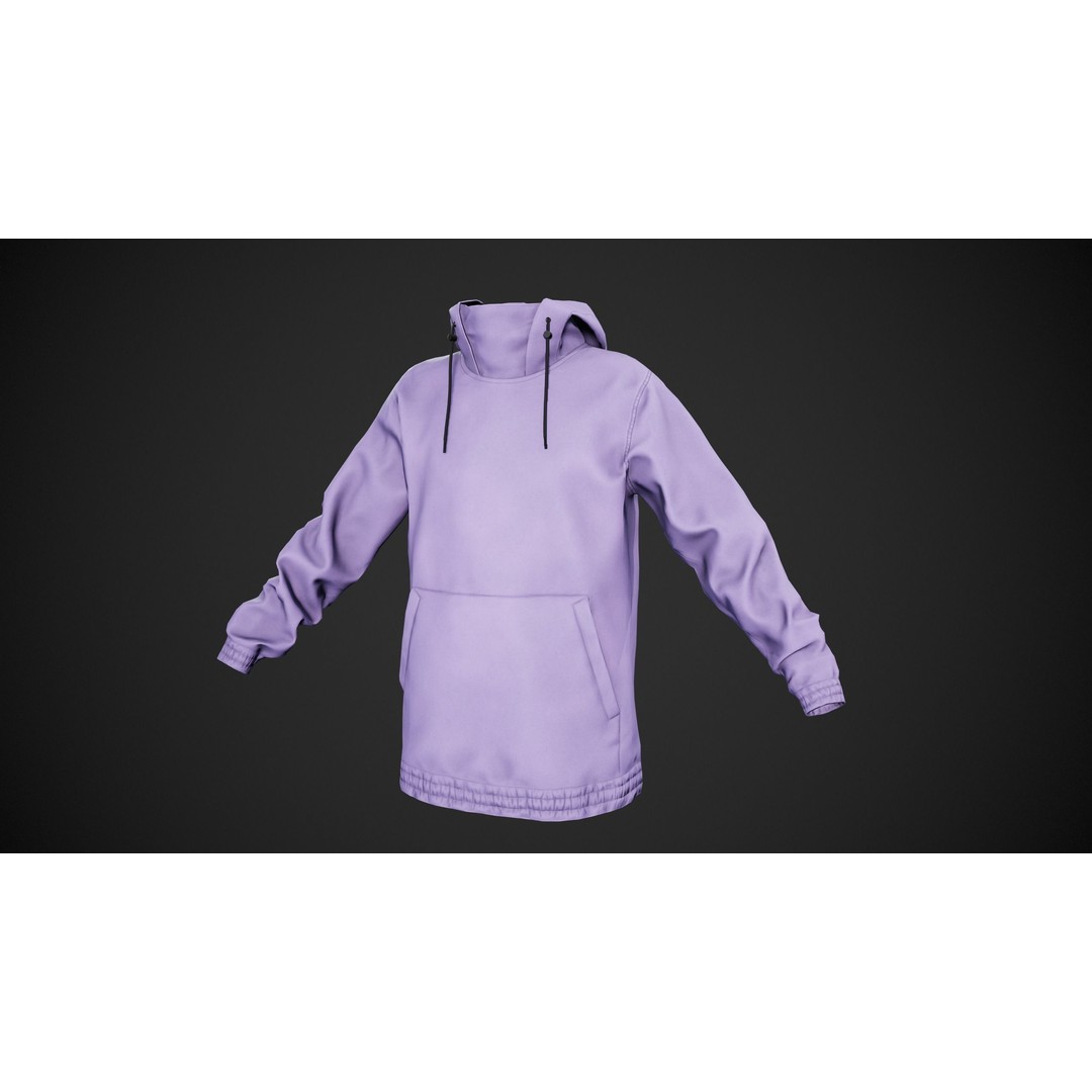 Light Violet Snowboard Hoodie 3D Model – Low Poly PBR for Games - View 3