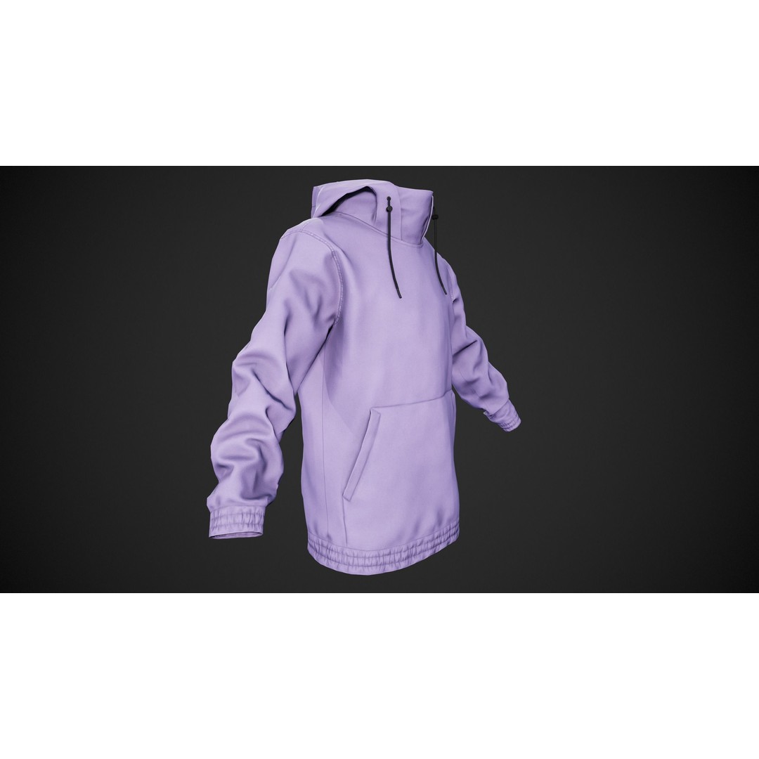 Light Violet Snowboard Hoodie 3D Model – Low Poly PBR for Games - View 4