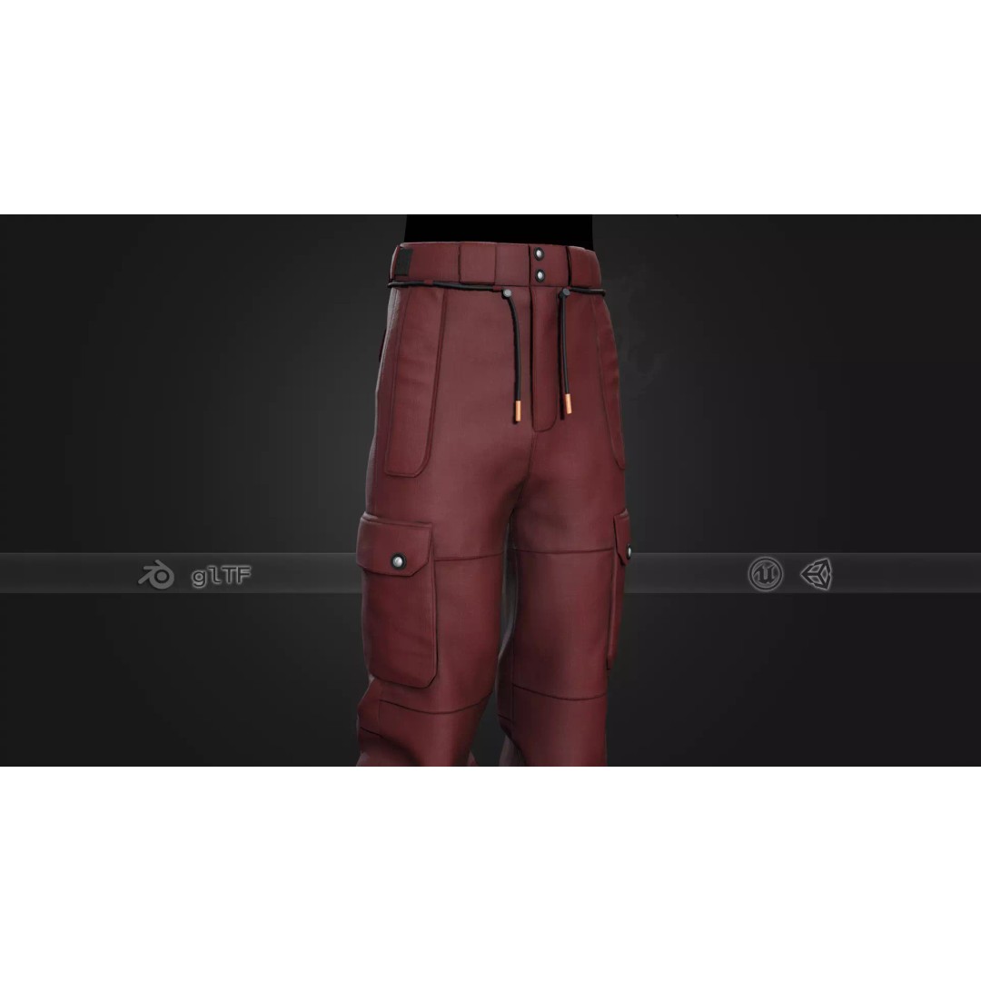 Red Snowboard Pants 3D Model – Low Poly PBR Game Asset, FBX, OBJ - View 2