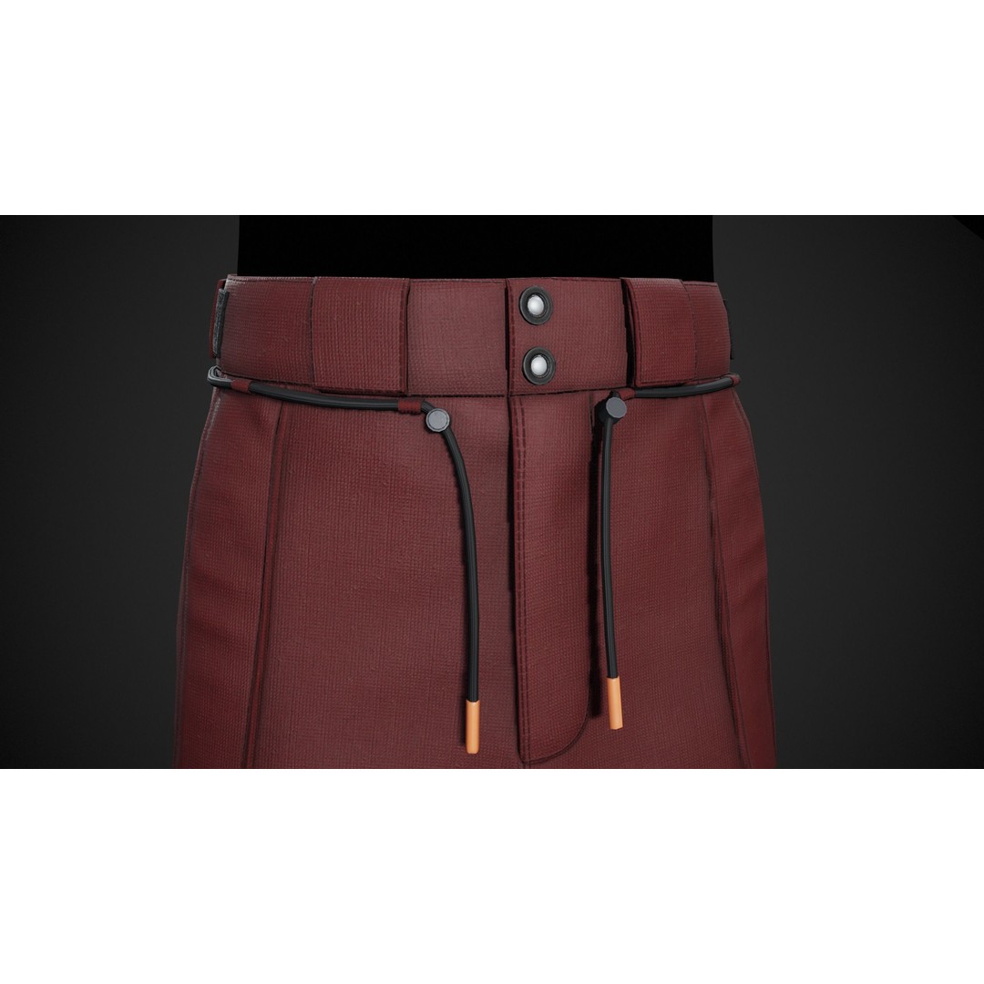 Red Snowboard Pants 3D Model – Low Poly PBR Game Asset, FBX, OBJ - View 3