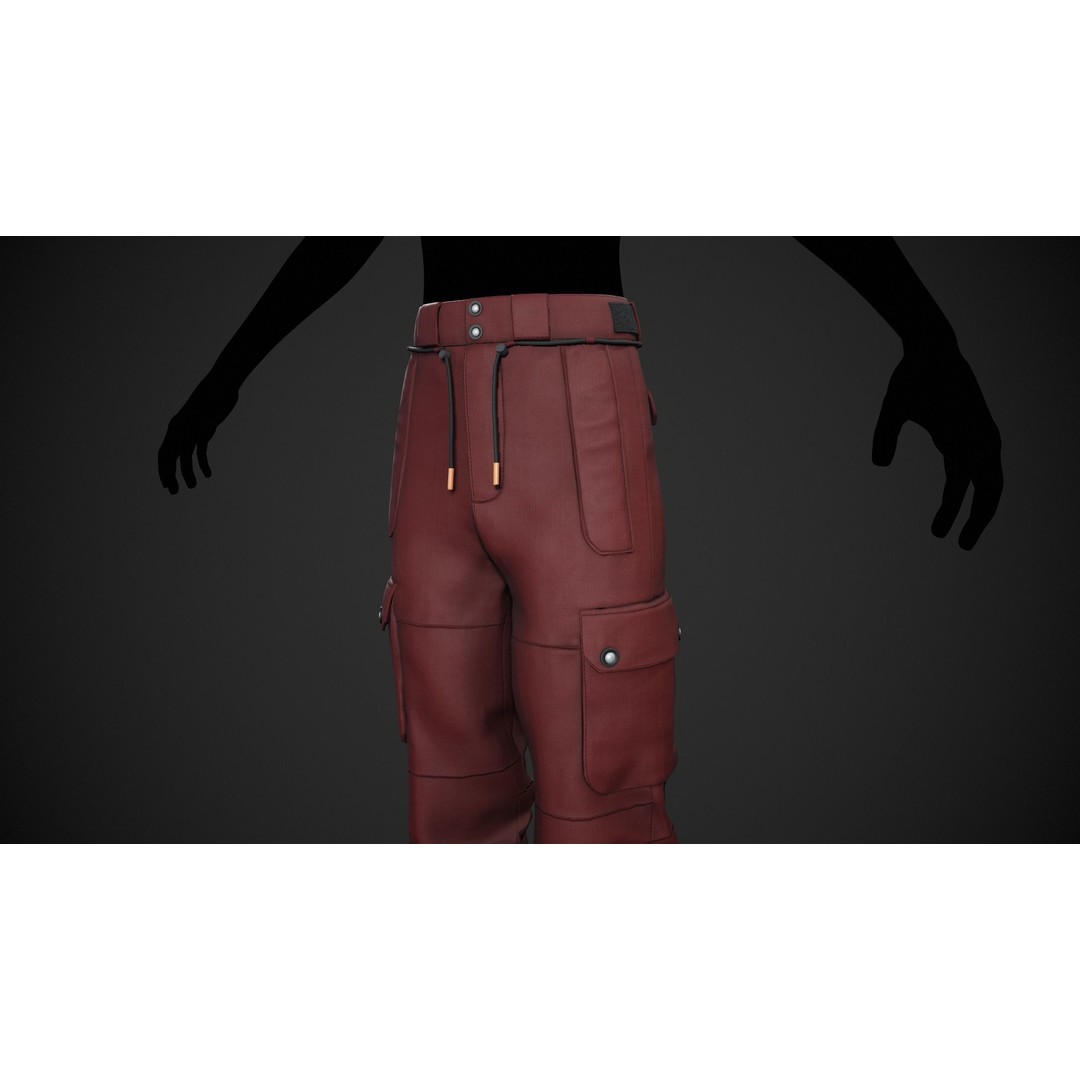 Red Snowboard Pants 3D Model – Low Poly PBR Game Asset, FBX, OBJ - View 4