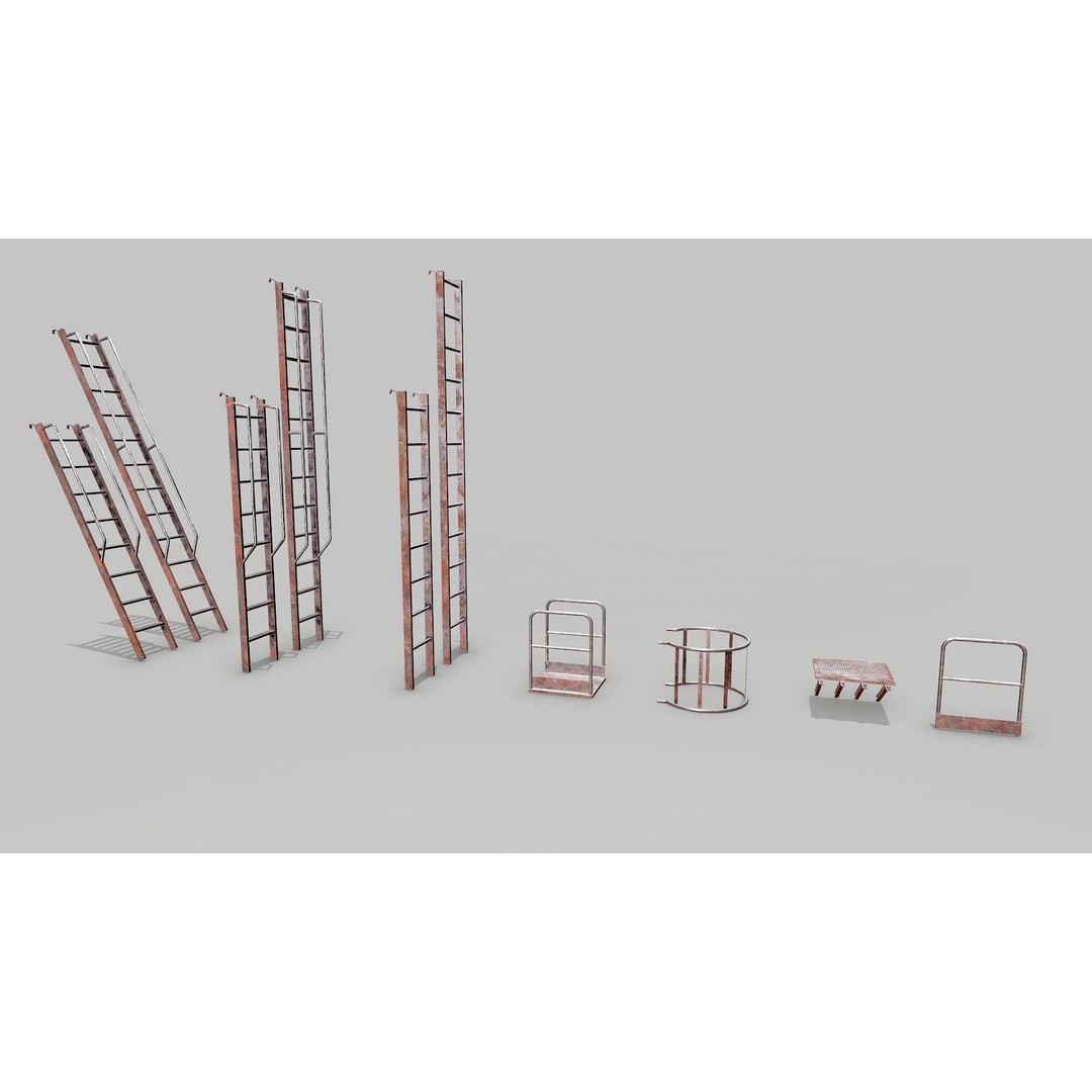 Modular Rusted Metal Ladder System 3D Model – Low Poly PBR Asset, FBX - View 10