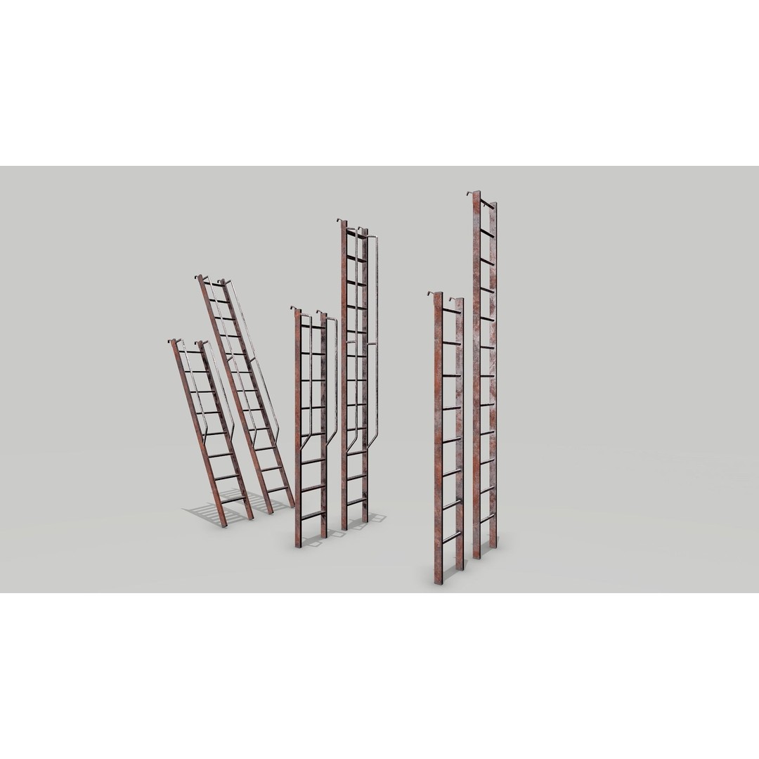 Modular Rusted Metal Ladder System 3D Model – Low Poly PBR Asset, FBX - View 11