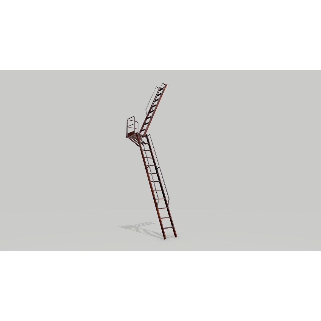 Modular Rusted Metal Ladder System 3D Model – Low Poly PBR Asset, FBX - View 12