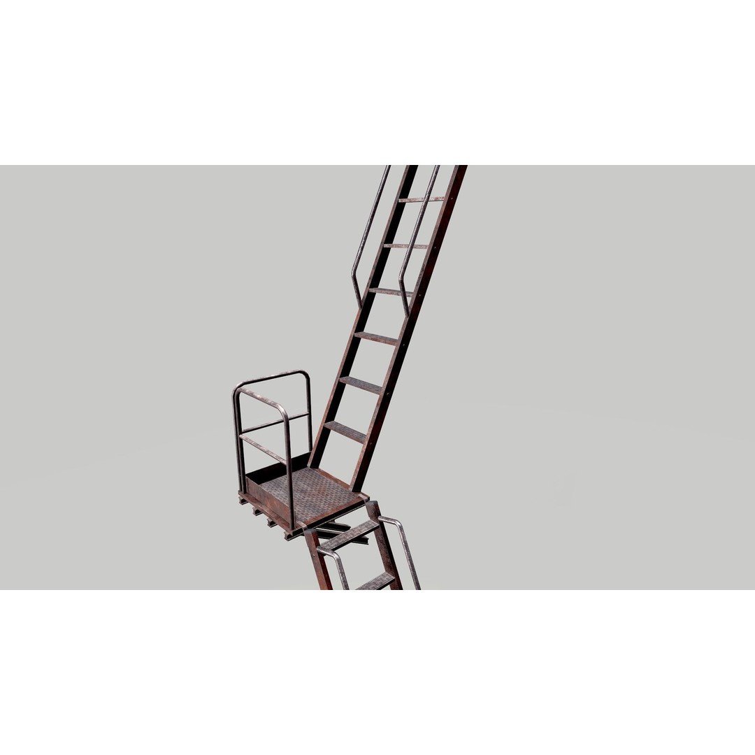 Modular Rusted Metal Ladder System 3D Model – Low Poly PBR Asset, FBX - View 13