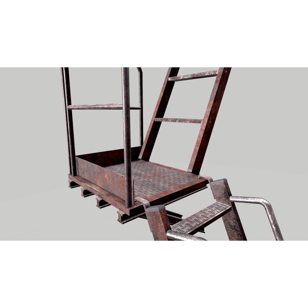 Modular Rusted Metal Ladder System 3D Model – Low Poly PBR Asset, FBX - View 14