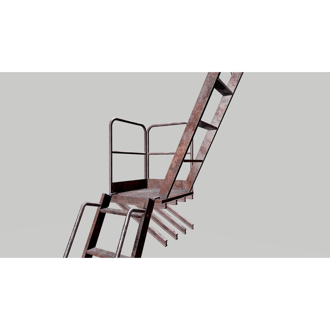Modular Rusted Metal Ladder System 3D Model – Low Poly PBR Asset, FBX - View 15