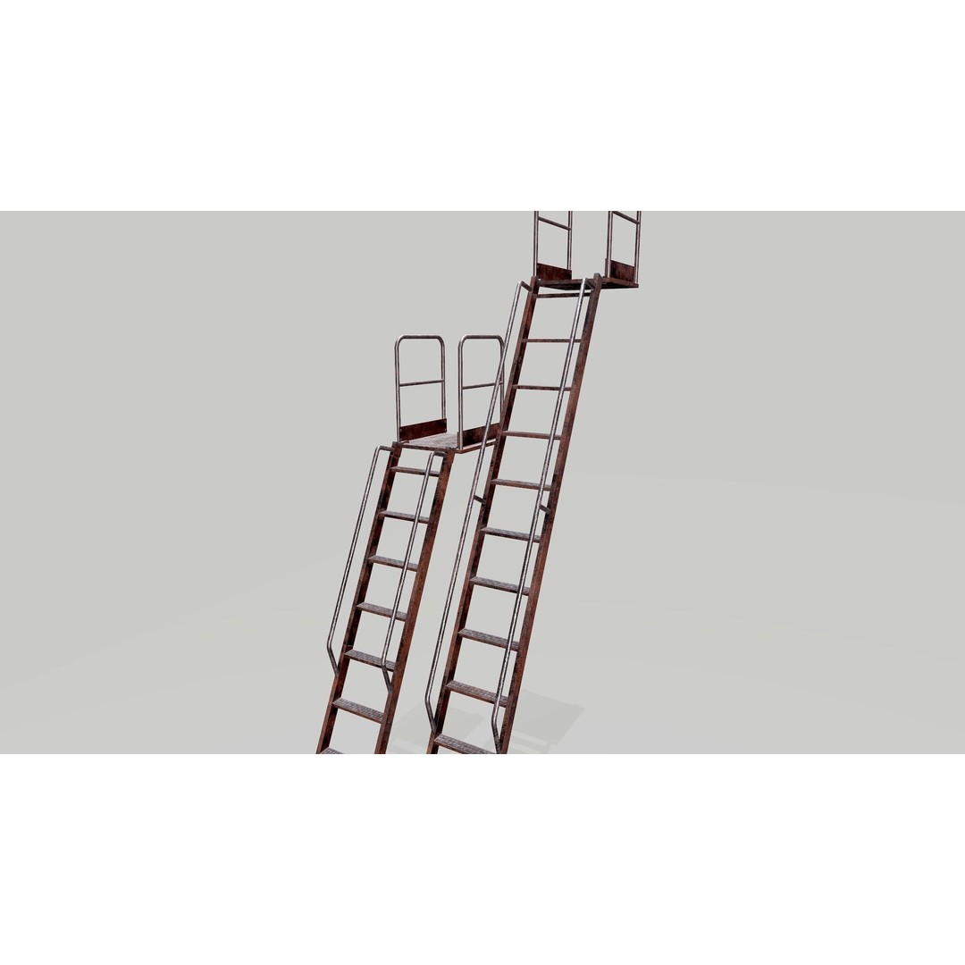 Modular Rusted Metal Ladder System 3D Model – Low Poly PBR Asset, FBX - View 16