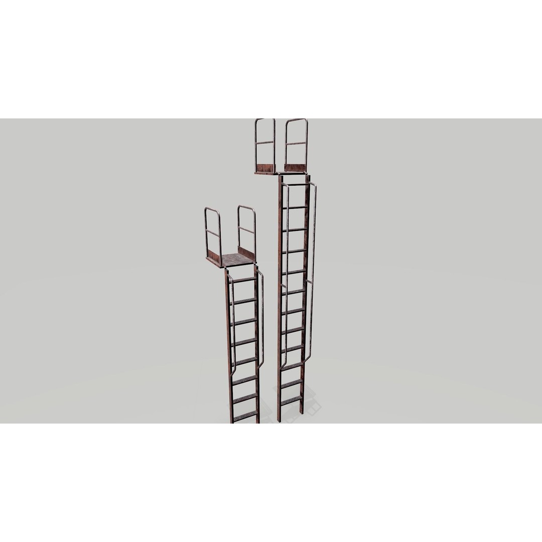 Modular Rusted Metal Ladder System 3D Model – Low Poly PBR Asset, FBX - View 17