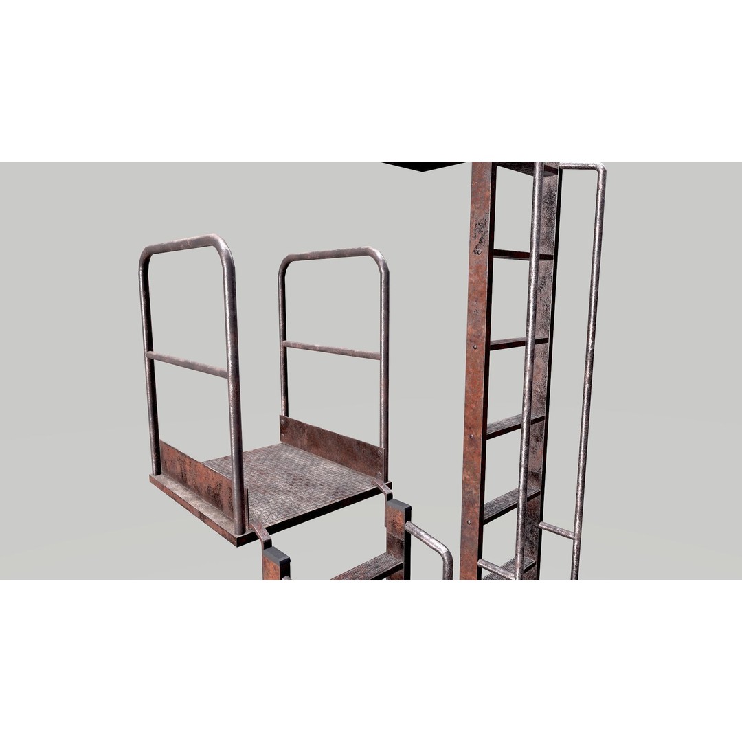 Modular Rusted Metal Ladder System 3D Model – Low Poly PBR Asset, FBX - View 18