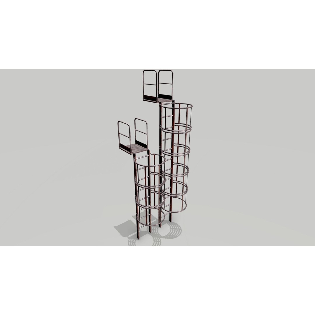 Modular Rusted Metal Ladder System 3D Model – Low Poly PBR Asset, FBX - View 19