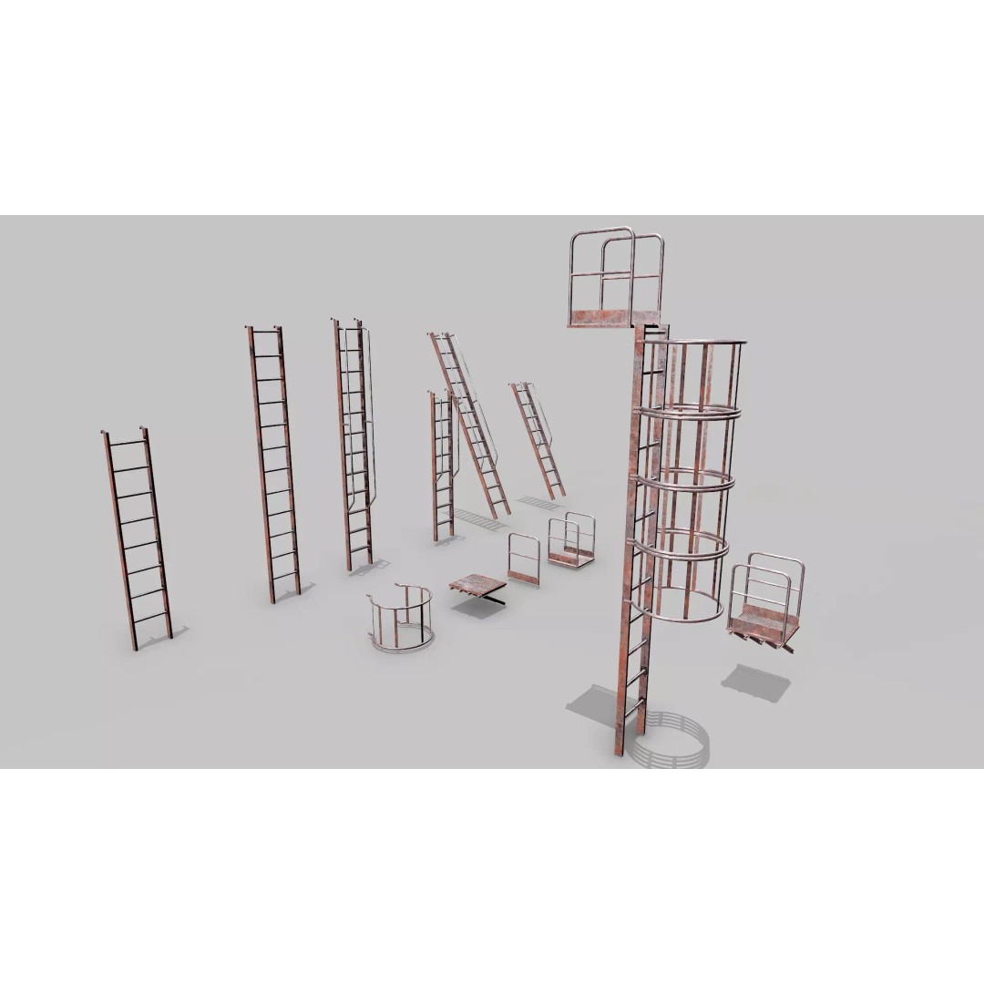 Modular Rusted Metal Ladder System 3D Model – Low Poly PBR Asset, FBX - View 2