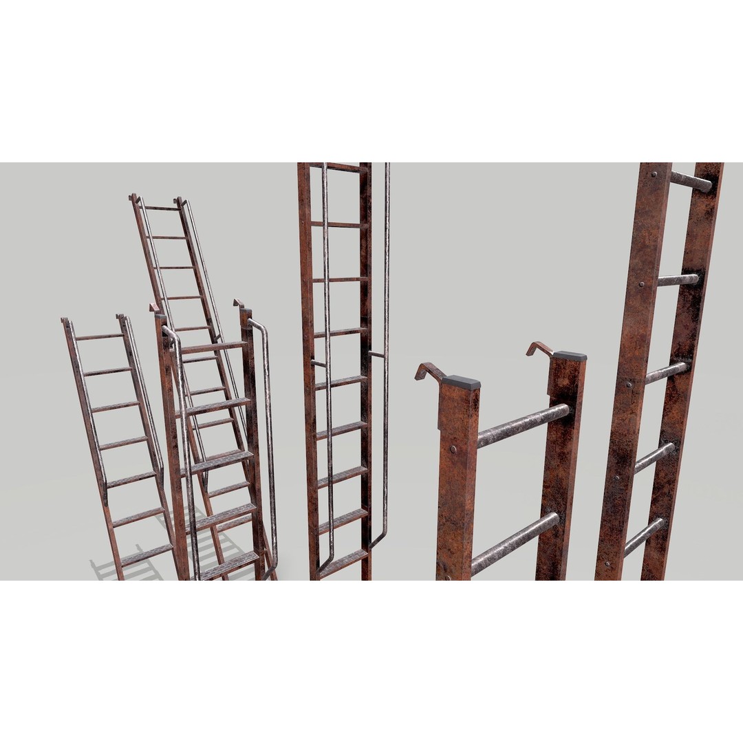Modular Rusted Metal Ladder System 3D Model – Low Poly PBR Asset, FBX - View 3