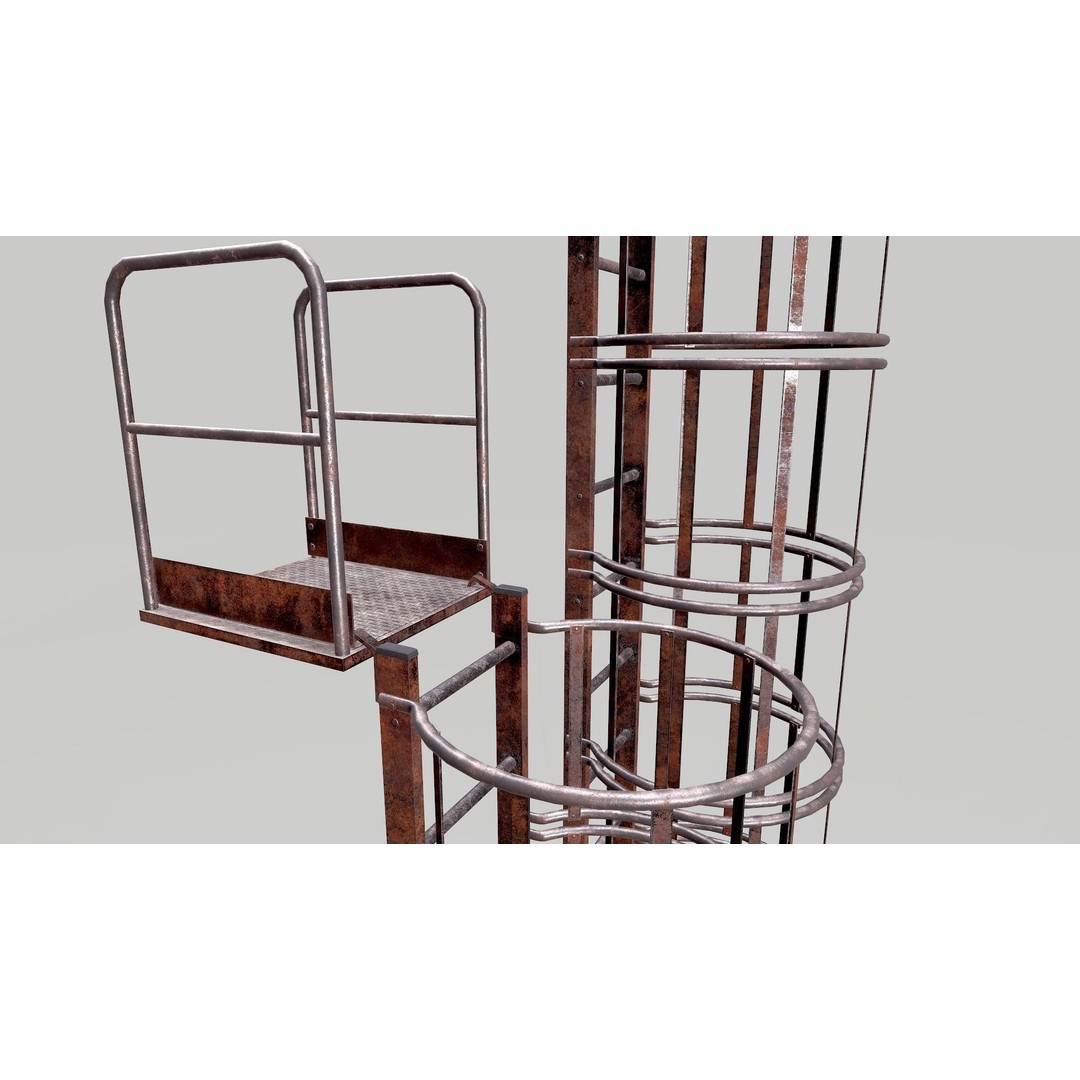 Modular Rusted Metal Ladder System 3D Model – Low Poly PBR Asset, FBX - View 4