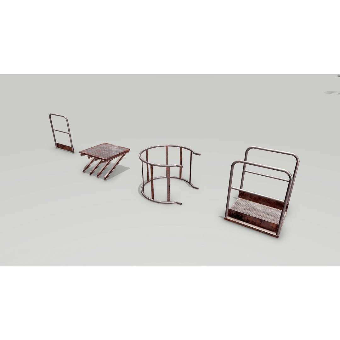 Modular Rusted Metal Ladder System 3D Model – Low Poly PBR Asset, FBX - View 5