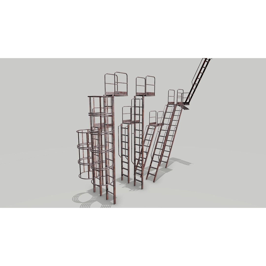 Modular Rusted Metal Ladder System 3D Model – Low Poly PBR Asset, FBX - View 7