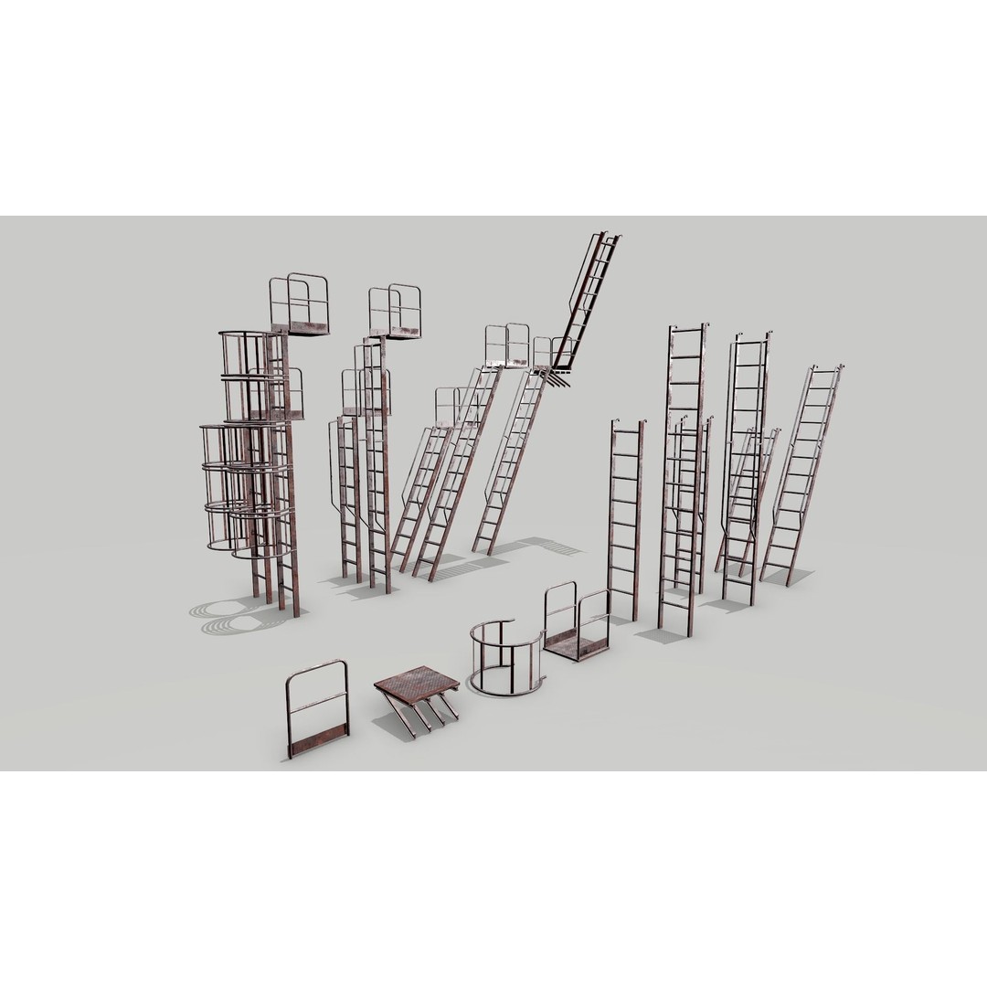 Modular Rusted Metal Ladder System 3D Model – Low Poly PBR Asset, FBX - View 8