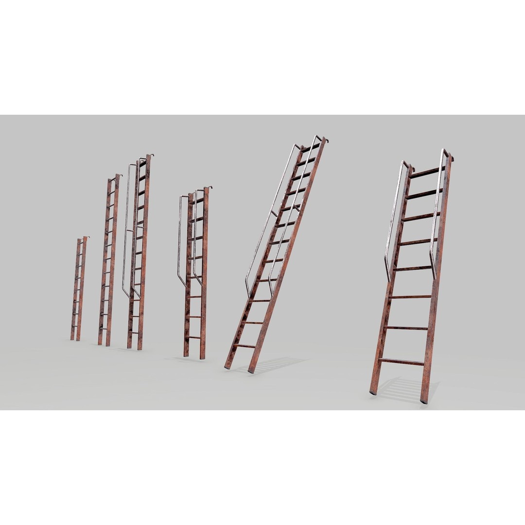 Modular Rusted Metal Ladder System 3D Model – Low Poly PBR Asset, FBX - View 9