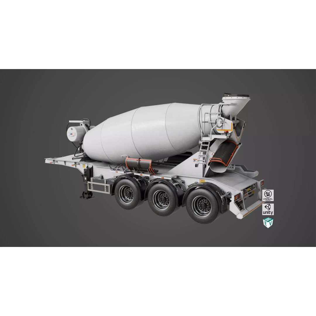 Cement Mixer 3D Model – Rigged Low Poly PBR Asset for Unity & Unreal - View 2