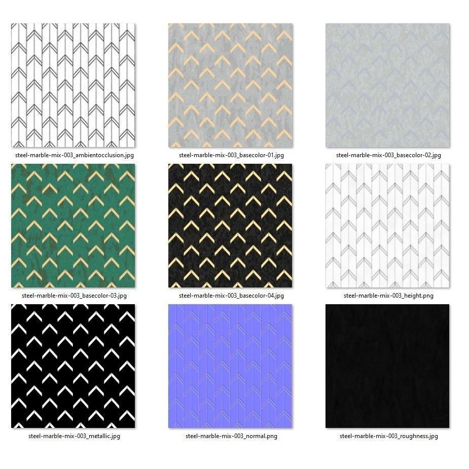 Steel and Marble Tile PBR Texture 3D Model – 4 Colors, Game-Ready