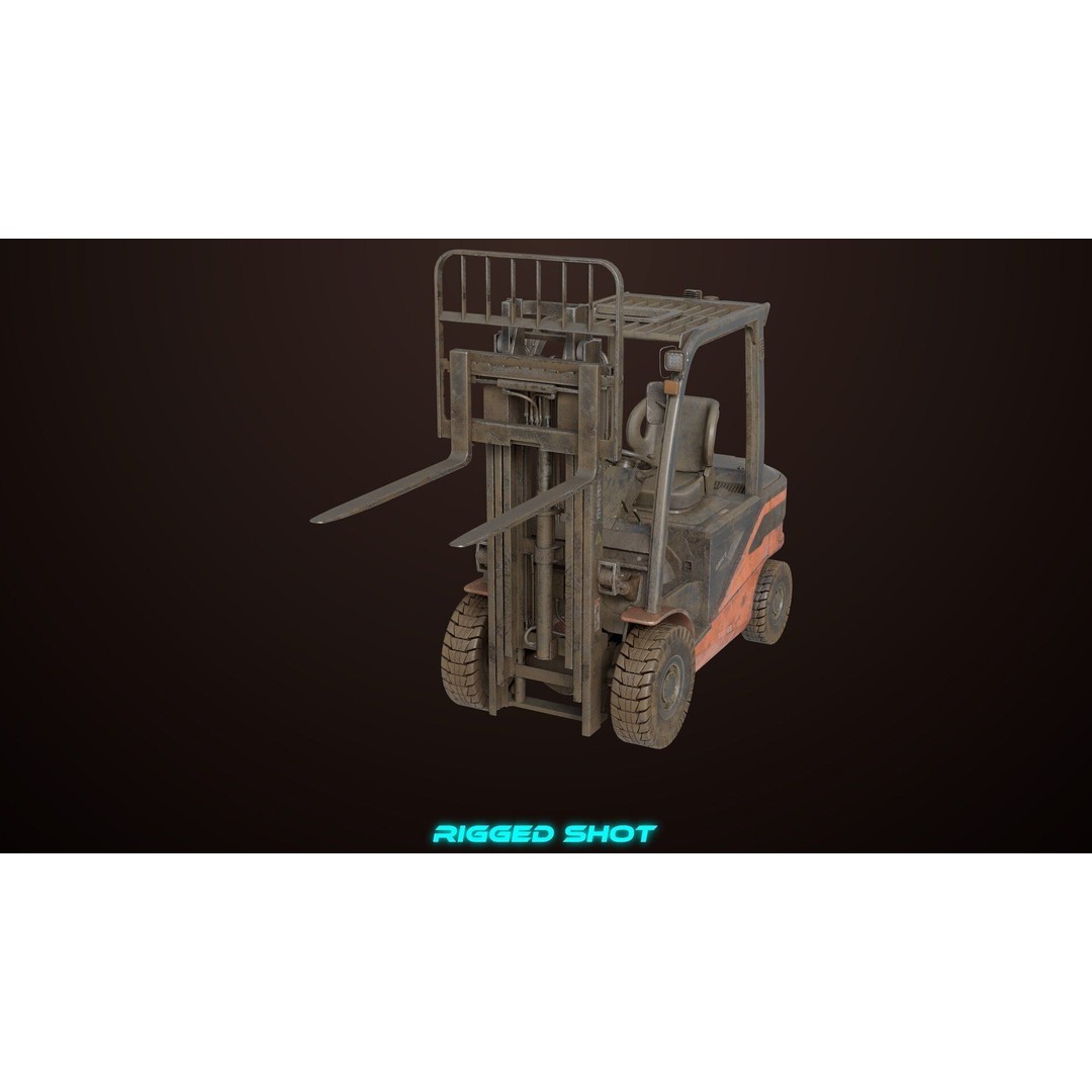 Dusty Forklift Truck 3D Model – Low Poly Game Asset, PBR Textures, Rigged - View 10