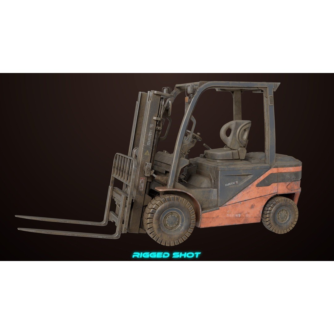 Dusty Forklift Truck 3D Model – Low Poly Game Asset, PBR Textures, Rigged - View 13