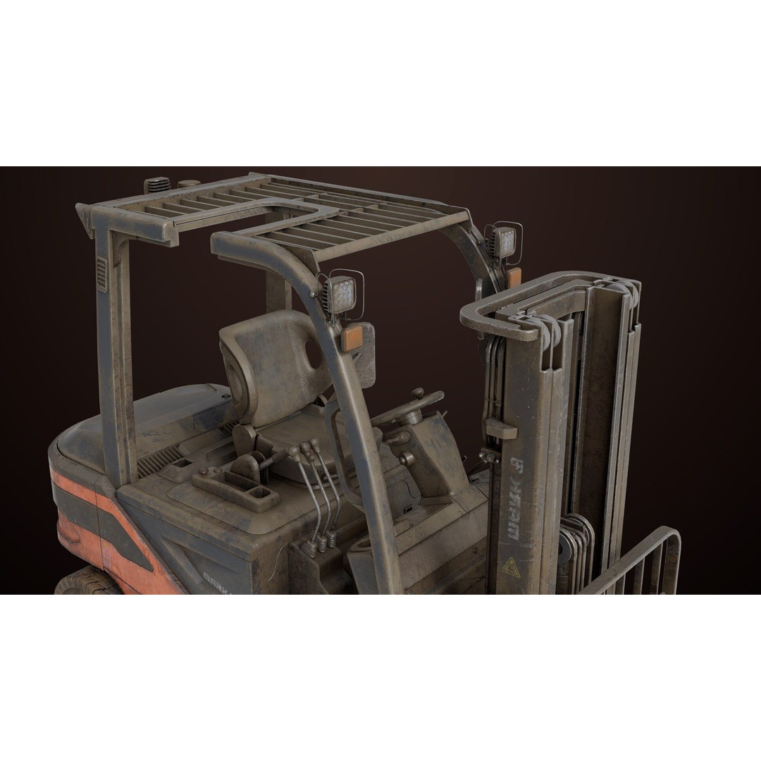 Dusty Forklift Truck 3D Model – Low Poly Game Asset, PBR Textures, Rigged - View 22