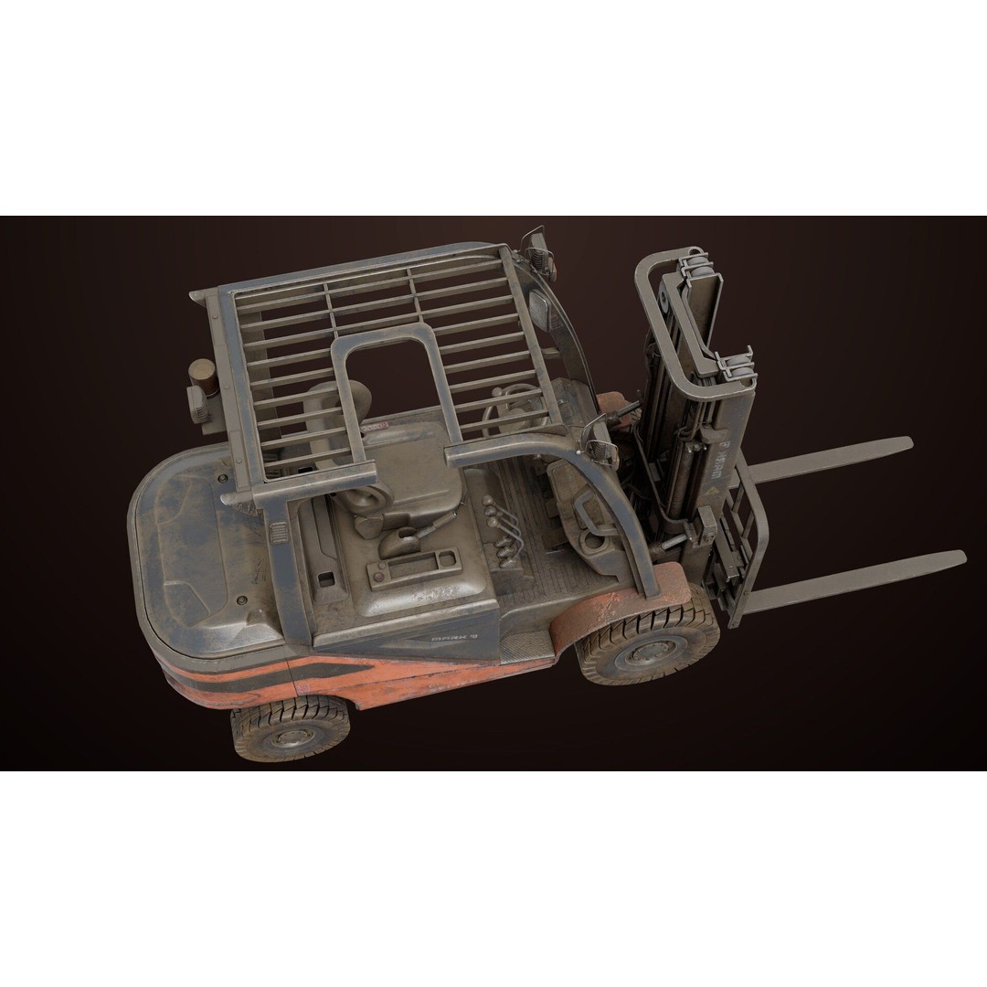 Dusty Forklift Truck 3D Model – Low Poly Game Asset, PBR Textures, Rigged - View 23
