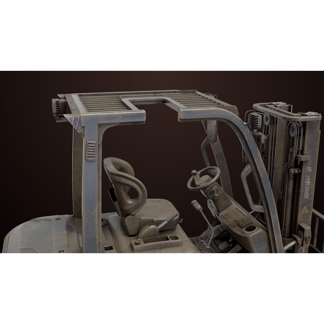 Dusty Forklift Truck 3D Model – Low Poly Game Asset, PBR Textures, Rigged - View 24