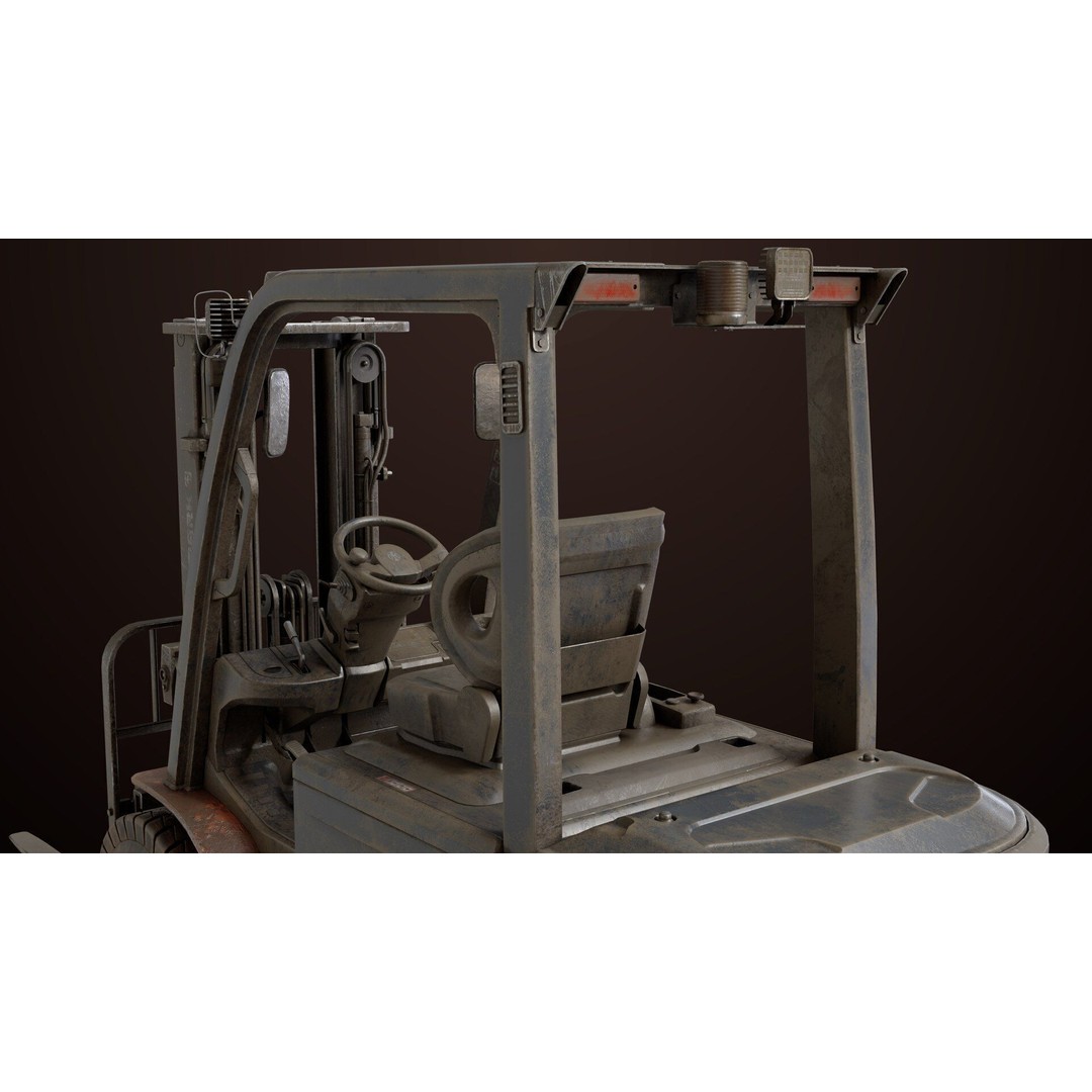Dusty Forklift Truck 3D Model – Low Poly Game Asset, PBR Textures, Rigged - View 26