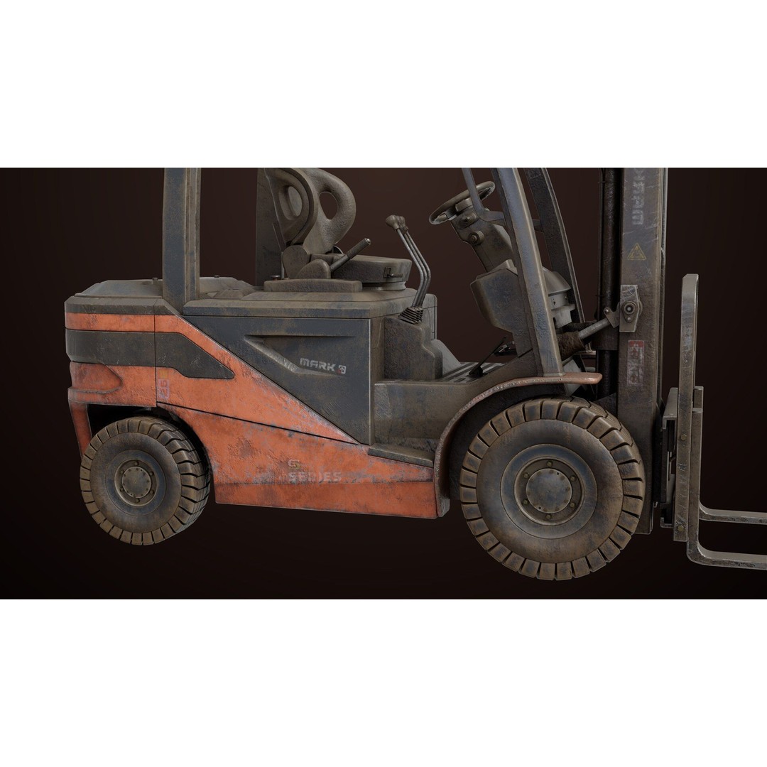 Dusty Forklift Truck 3D Model – Low Poly Game Asset, PBR Textures, Rigged - View 27