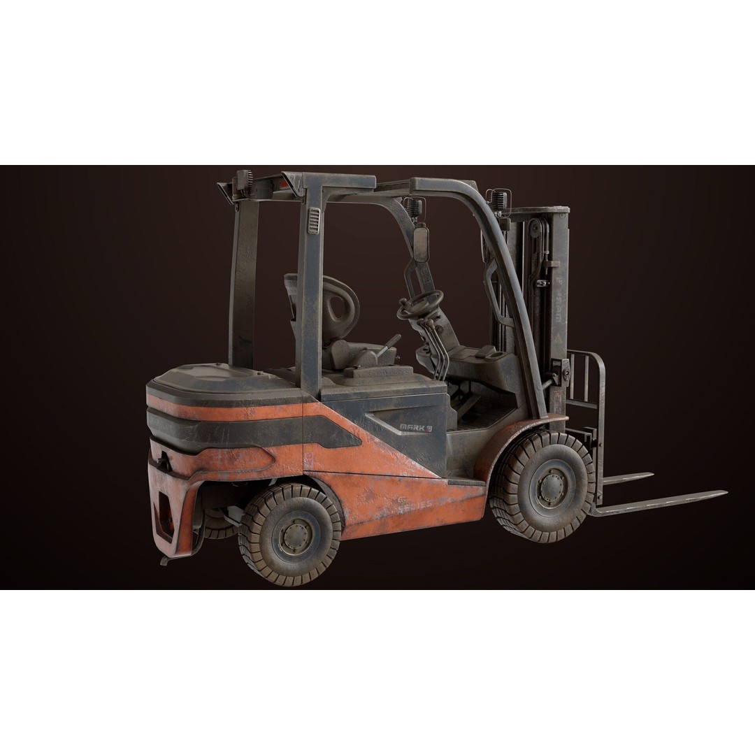 Dusty Forklift Truck 3D Model – Low Poly Game Asset, PBR Textures, Rigged - View 29