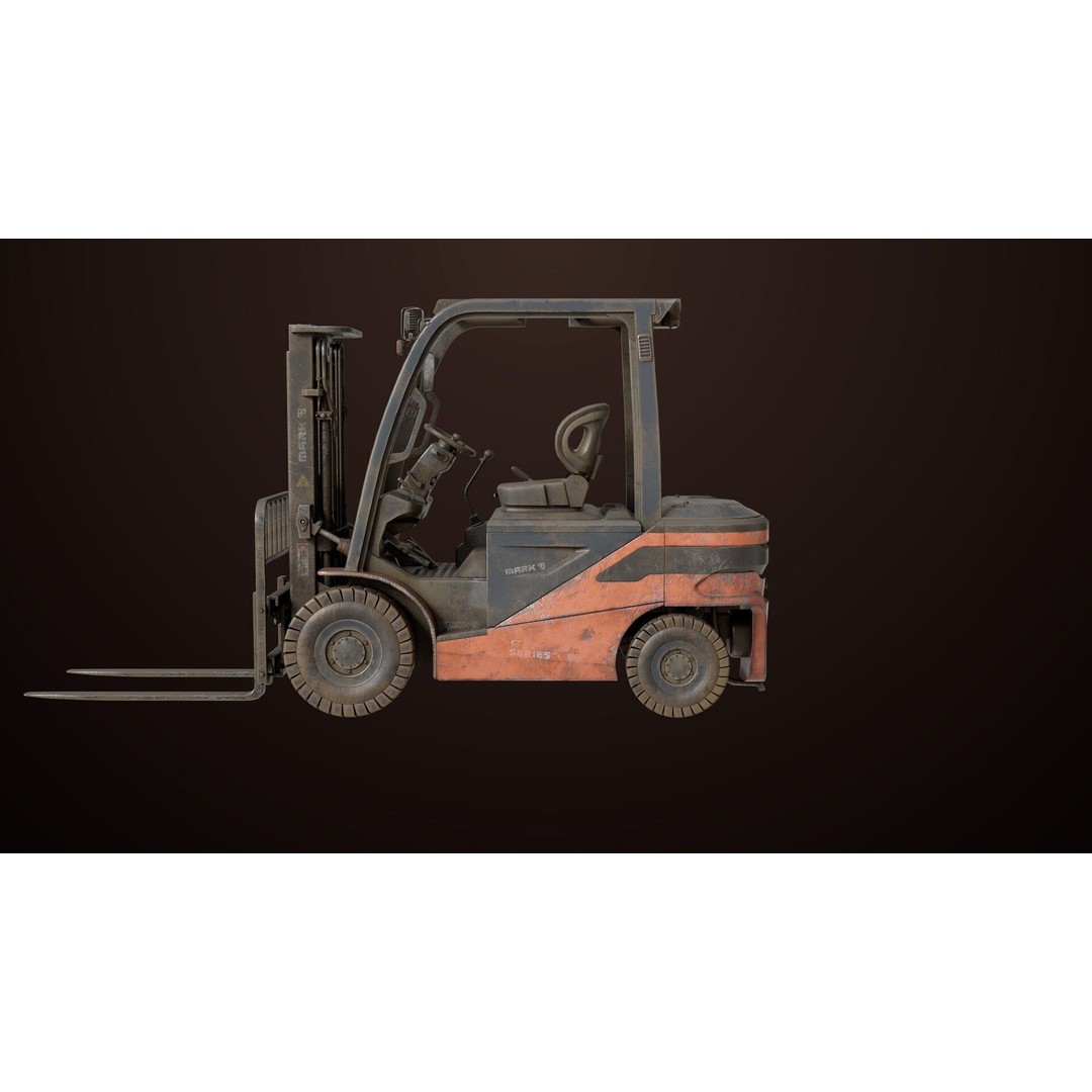 Dusty Forklift Truck 3D Model – Low Poly Game Asset, PBR Textures, Rigged - View 3