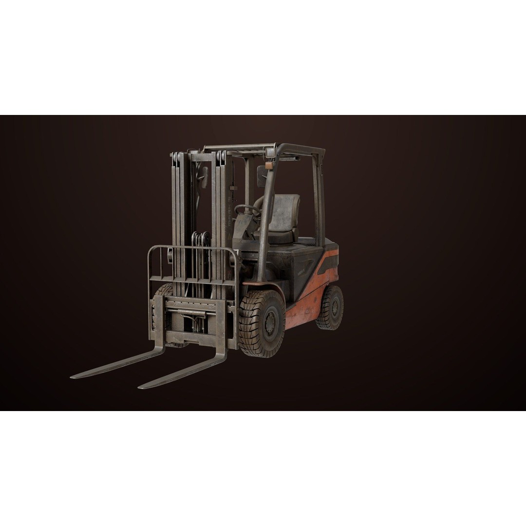 Dusty Forklift Truck 3D Model – Low Poly Game Asset, PBR Textures, Rigged - View 4