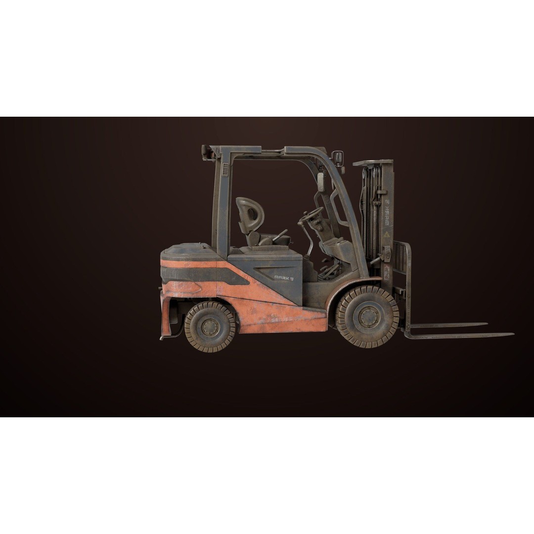 Dusty Forklift Truck 3D Model – Low Poly Game Asset, PBR Textures, Rigged - View 6