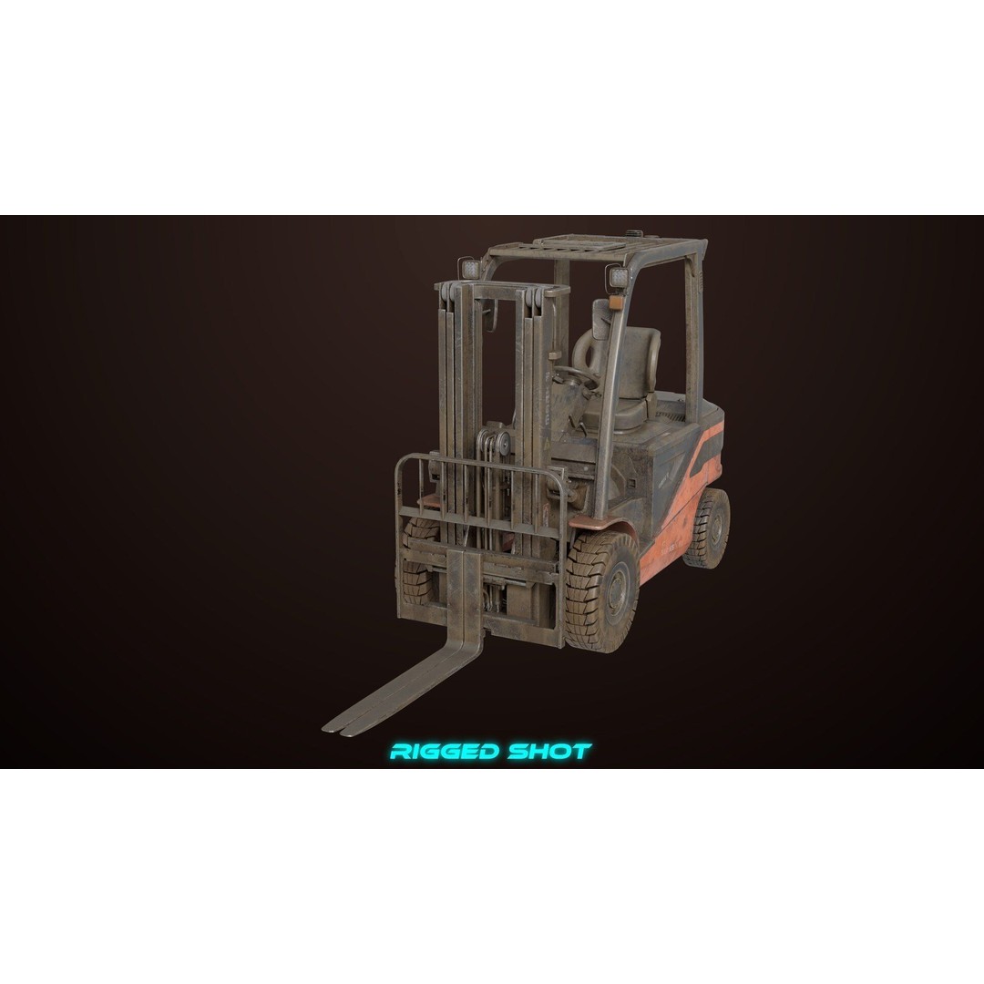 Dusty Forklift Truck 3D Model – Low Poly Game Asset, PBR Textures, Rigged - View 7