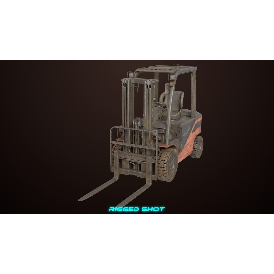 Dusty Forklift Truck 3D Model – Low Poly Game Asset, PBR Textures, Rigged - View 8