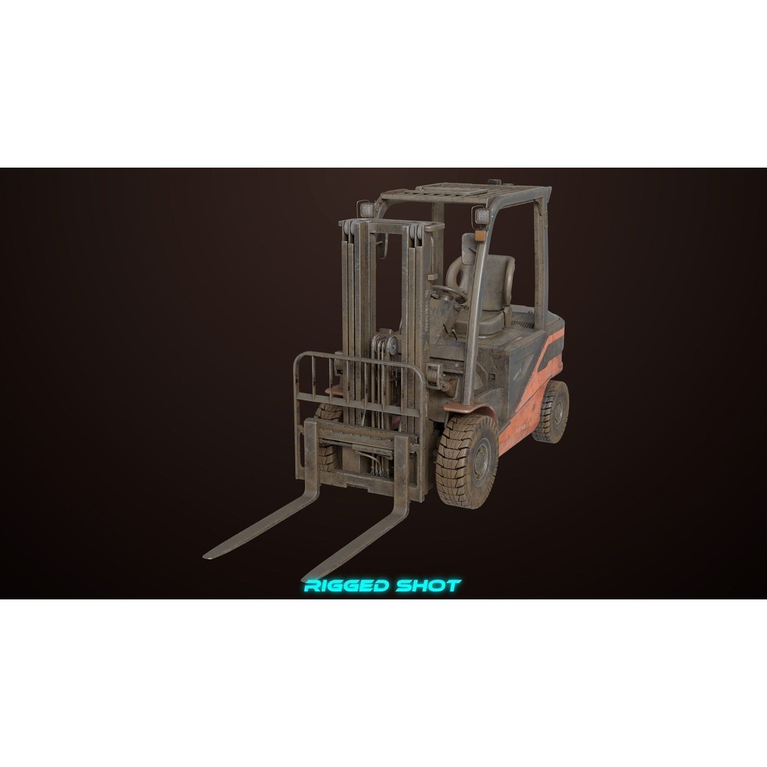 Dusty Forklift Truck 3D Model – Low Poly Game Asset, PBR Textures, Rigged - View 9