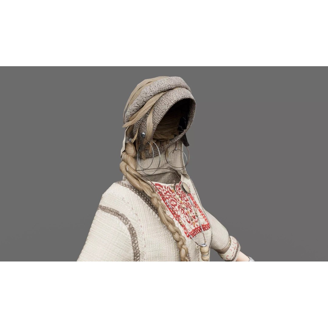 Slavic Woman 3D Model – Medieval Rigged Character, PBR Textures, FBX