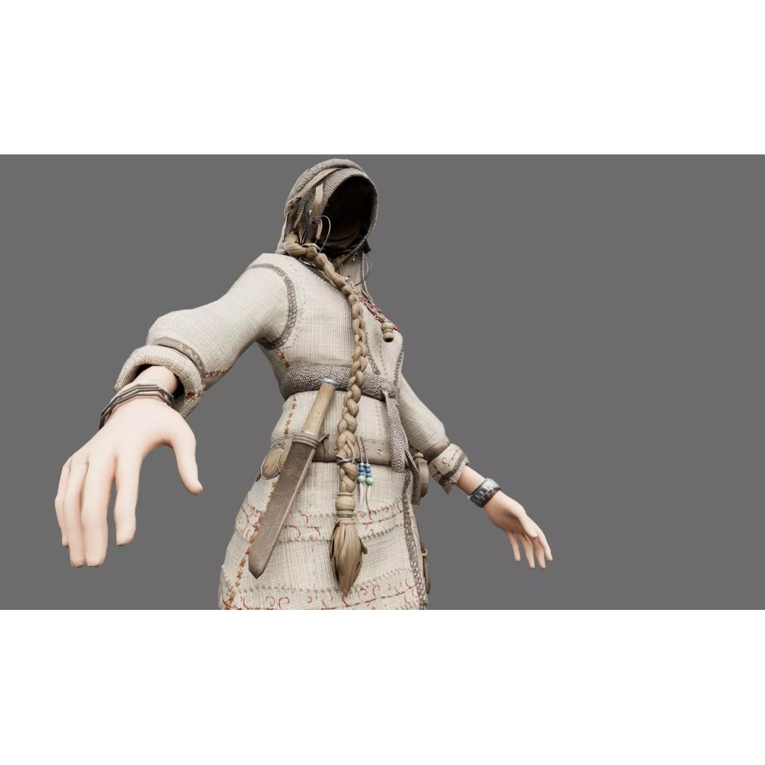 Slavic Woman 3D Model – Medieval Rigged Character, PBR Textures, FBX - View 12