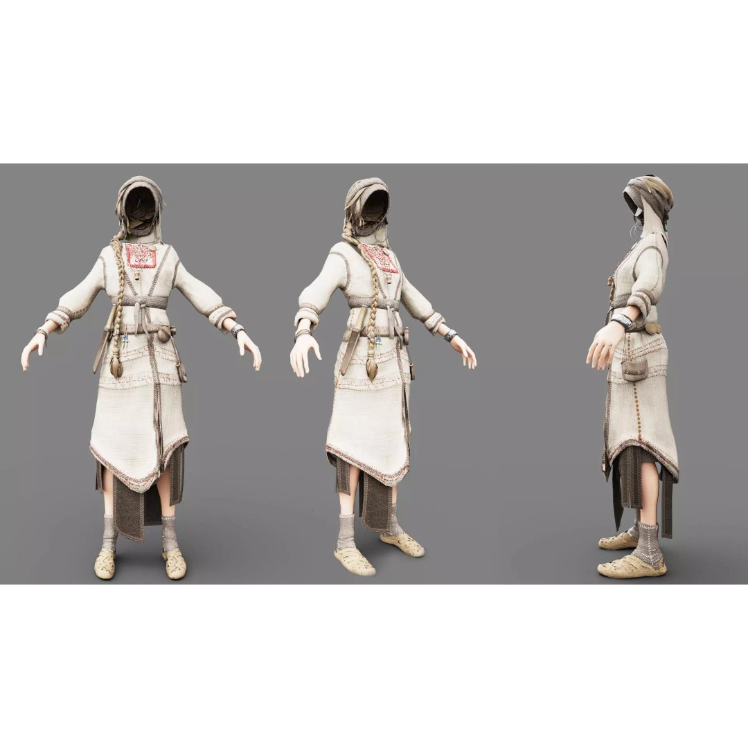Slavic Woman 3D Model – Medieval Rigged Character, PBR Textures, FBX - View 2