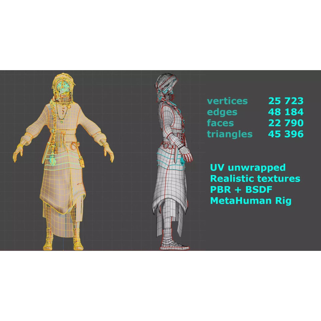 Slavic Woman 3D Model – Medieval Rigged Character, PBR Textures, FBX - View 3