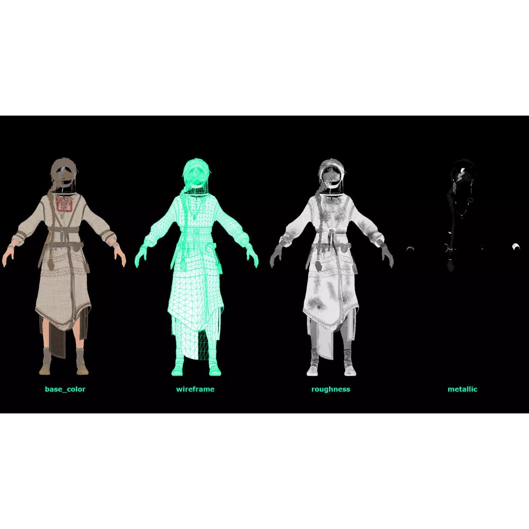 Slavic Woman 3D Model – Medieval Rigged Character, PBR Textures, FBX - View 4
