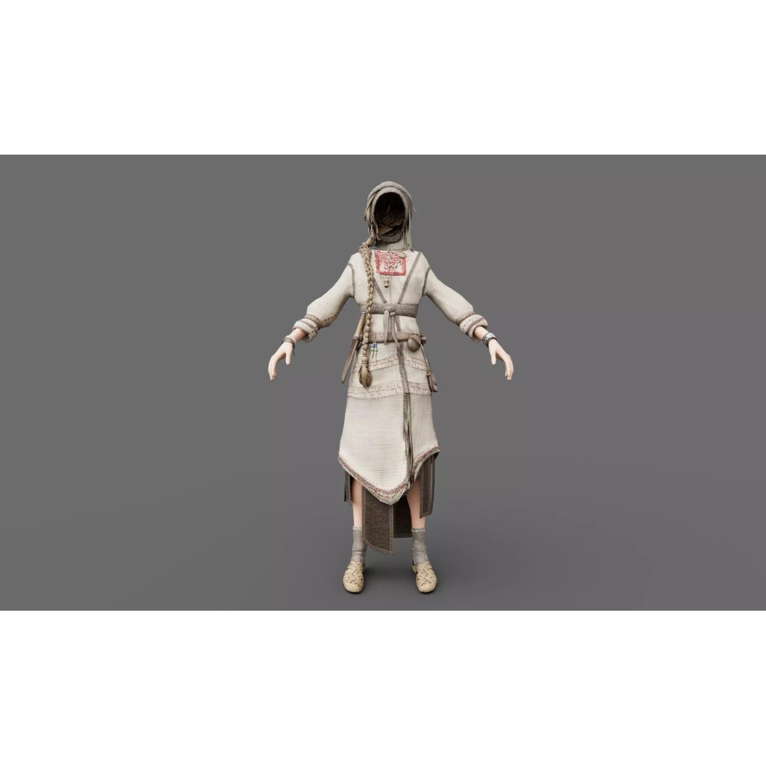 Slavic Woman 3D Model – Medieval Rigged Character, PBR Textures, FBX - View 7