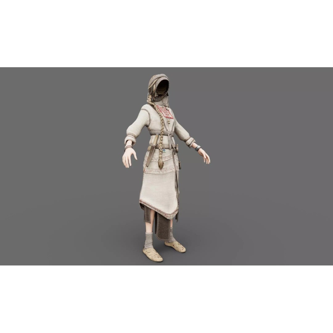Slavic Woman 3D Model – Medieval Rigged Character, PBR Textures, FBX - View 8