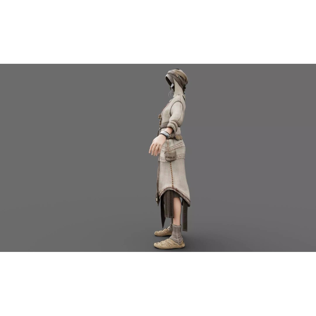 Slavic Woman 3D Model – Medieval Rigged Character, PBR Textures, FBX - View 9