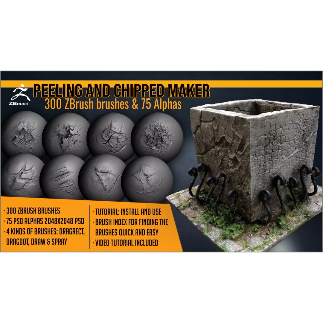 Peeling and Chipped Maker 3D Model – ZBrush Brushes & Alphas Pack - View 2