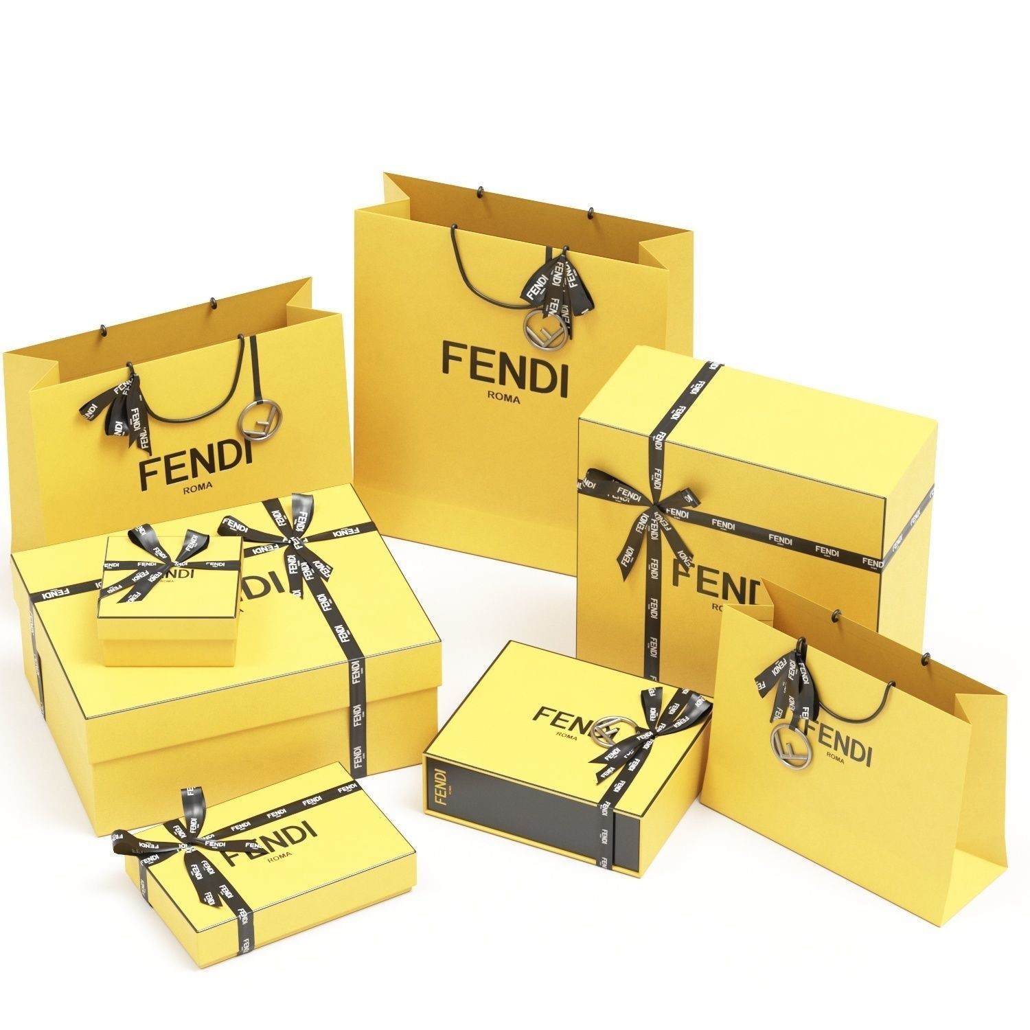 Fendi Luxury Packaging Boxes and Paper Bags - Low-Poly 3D Model - View 4