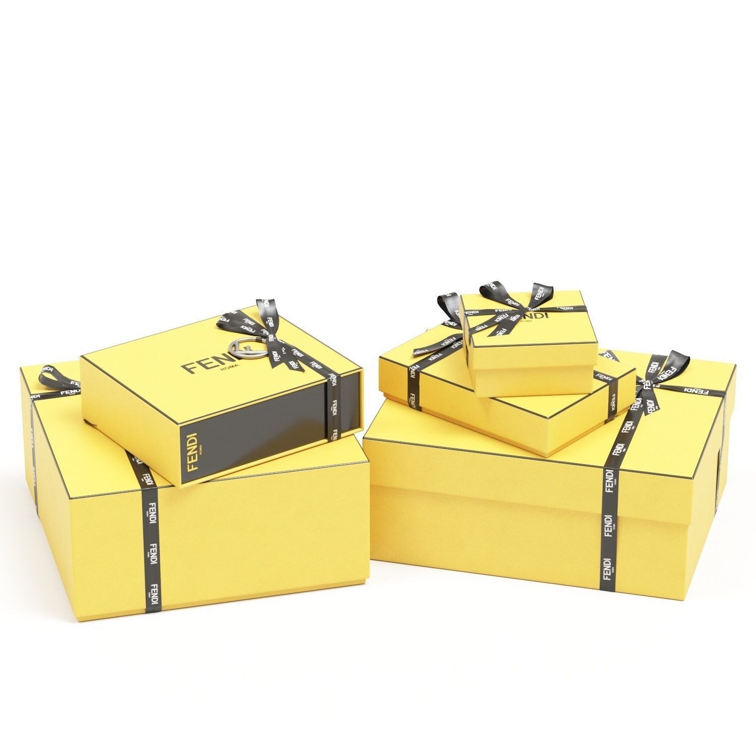 Fendi Luxury Packaging Boxes and Paper Bags - Low-Poly 3D Model - View 7