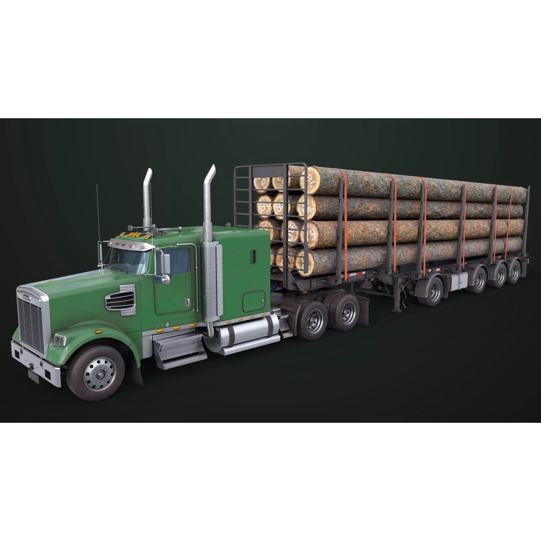 Truck 07 Log Trailer 3D Model – Rigged Low-Poly PBR Asset, FBX - View 3
